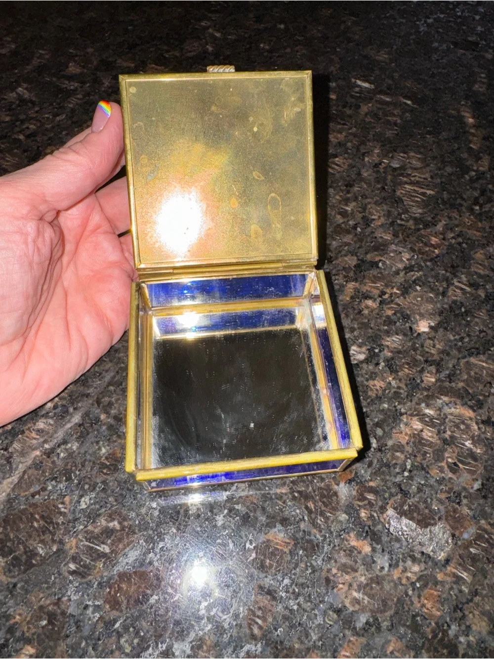 Vintage 1993 Enesco Thomas Cathey Blue Glass Angel Jewelry Box